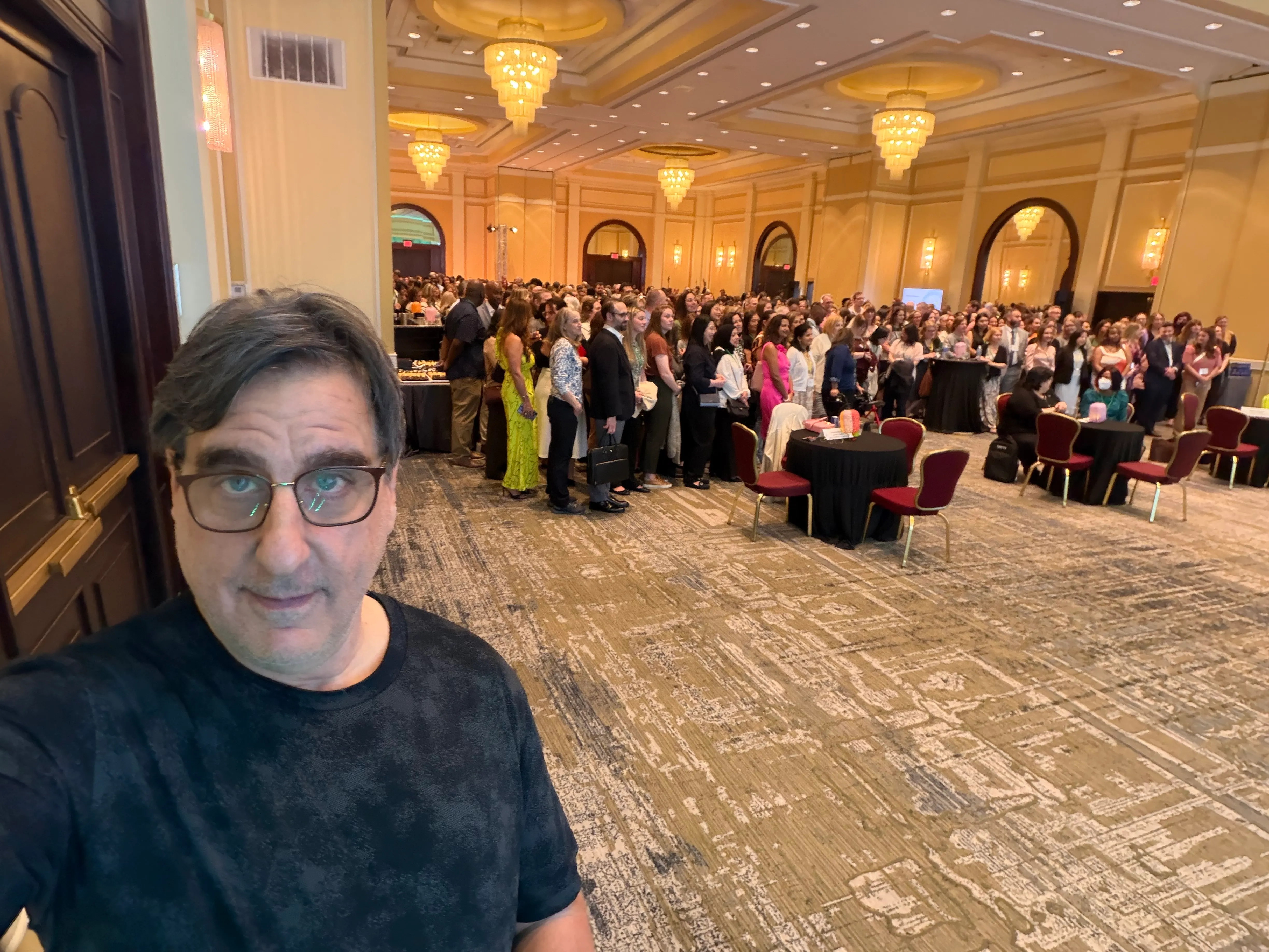 David Swirsky at a karaoke event in an NYC ballroom